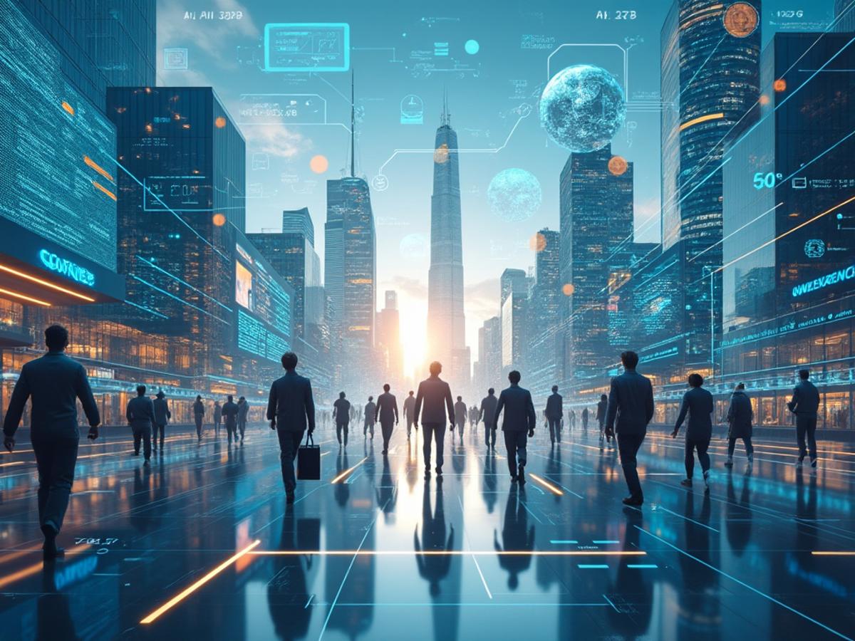 This image will help readers visualize the concept of a hybrid workforce and the integration of AI agents in different sectors.