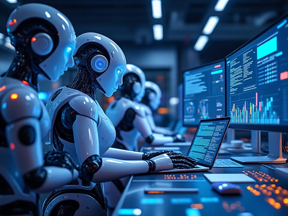 This image will help readers visualize the concept of AI agents working together in a modern setting.