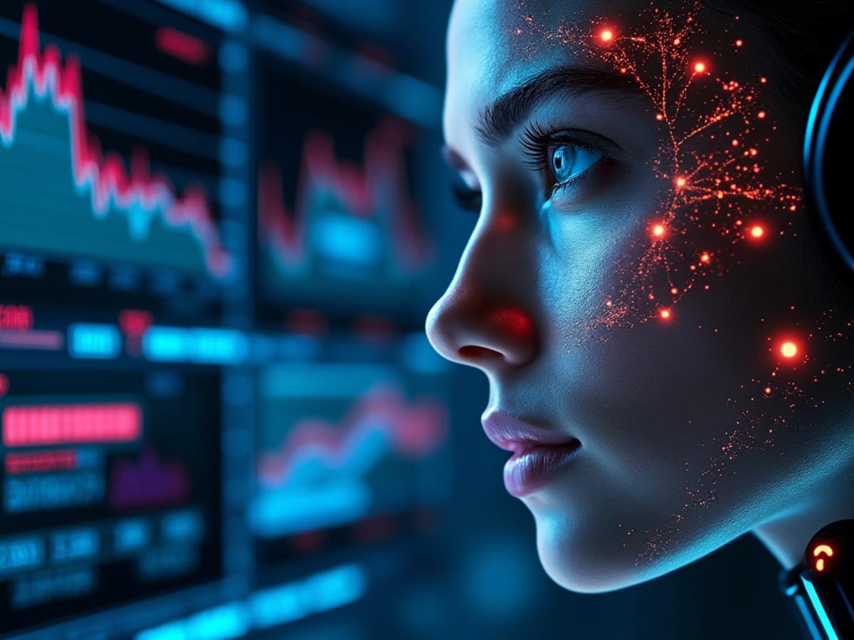 AI analyzing data to identify and correct biases, representing fairness, clean and precise style.