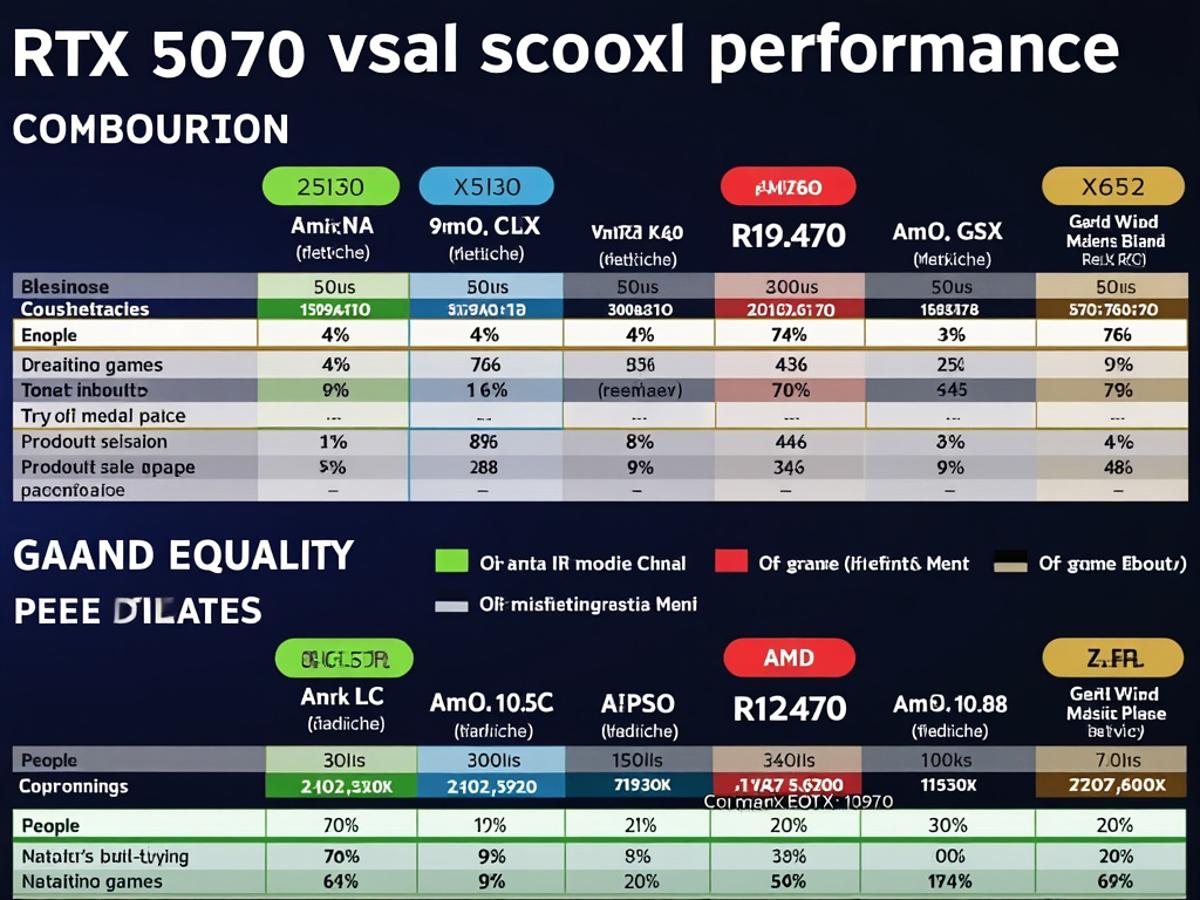 3D graph comparing RTX 5070 and AMD GPU performance in gaming. Clear labels, visually appealing design, professional presentation.