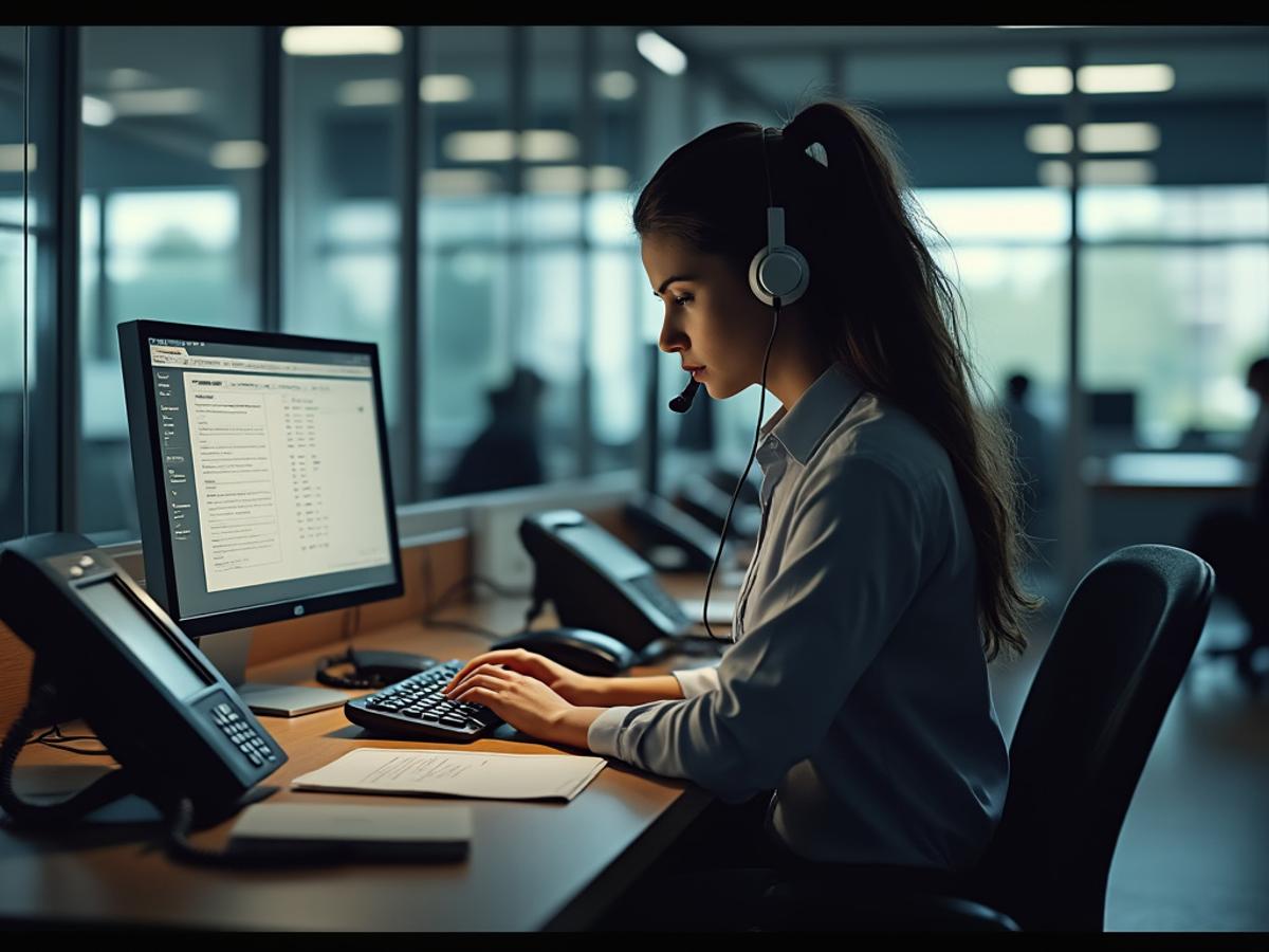 Empty customer service desk. Unanswered phones, neglected feedback forms. Depicts ignored customers. Realistic, slightly sad.