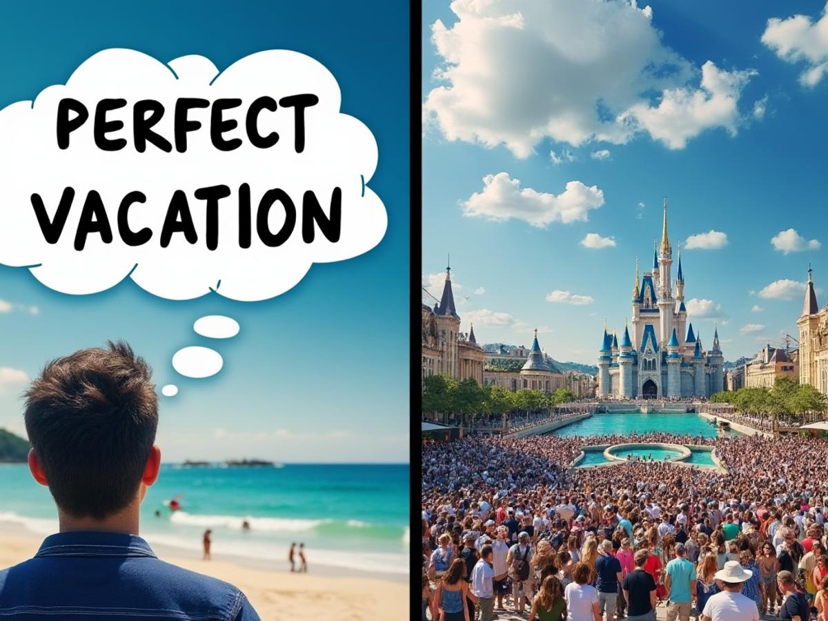 Visually represents the contrast between expectation and reality in a relatable scenario.