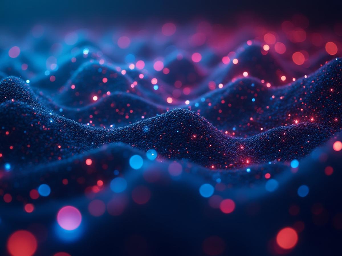 Abstract network of glowing nodes, representing code, with subtle emotional color gradients. Futuristic, clean design.