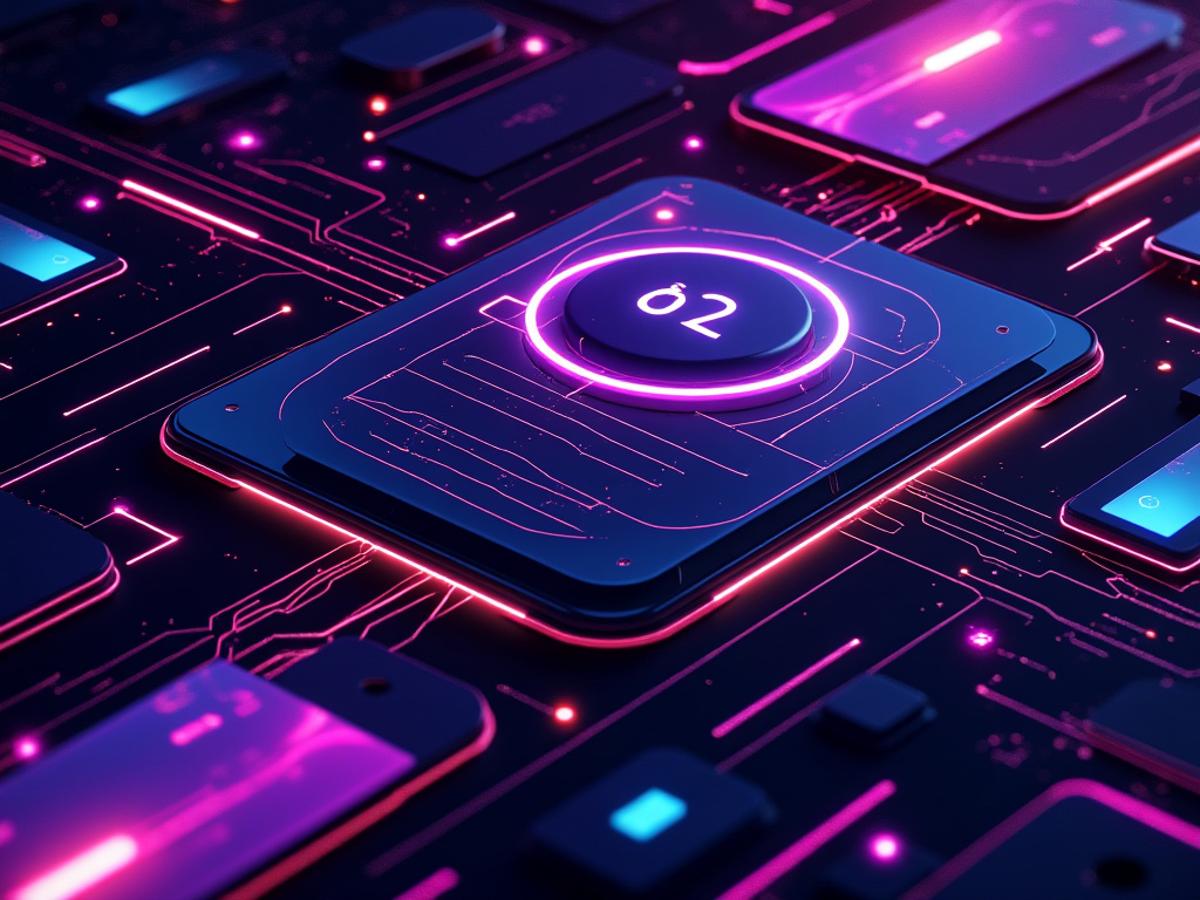 A futuristic website design interface with drag-and-drop elements. Dynamic, evolving shapes. Neon colors, high-tech feel.