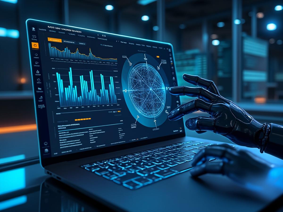 Machine learning model training interface, AI icon assisting. Clean interface, clear data, modern design, focus on training.