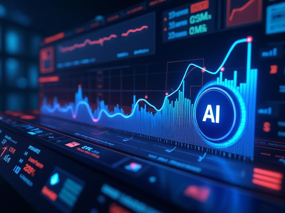 Performance graph showing optimization, AI icon assisting. Clean graph, clear data, modern design, focus on performance.