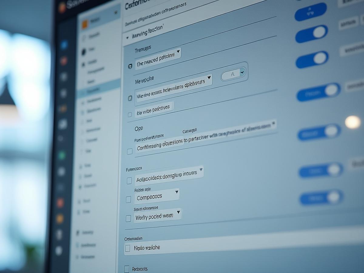 Settings panel with customizable rules and configurations. User-friendly interface, clear options, modern design, focus on customization.