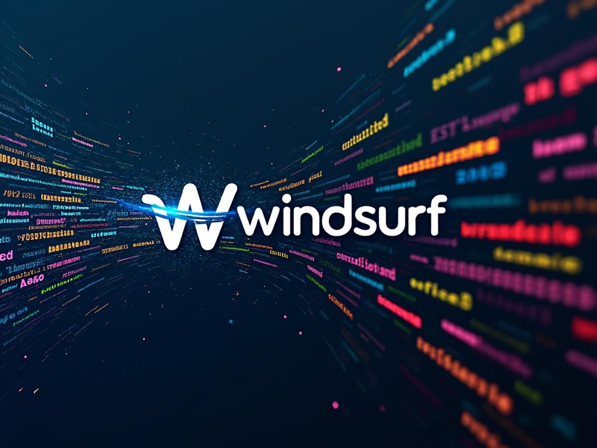 Windsurf AI logo evolving into a smarter, more efficient code structure. Clean, modern design, vibrant colors, dynamic evolution.