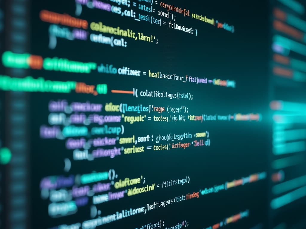 Code interface with AI assistant suggesting improvements. Clean, modern design. Focus on collaboration, efficiency. Teal and white color scheme.