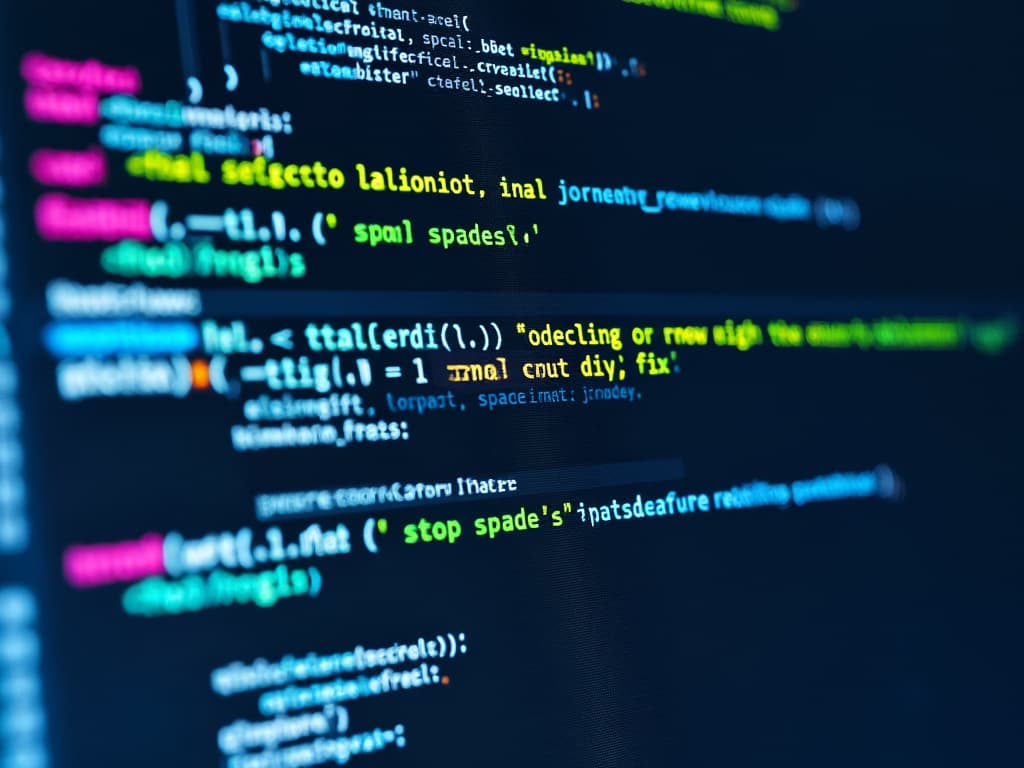 Code editor interface, AI assistant highlighting errors, suggesting fixes, clean design, professional coding environment, bright screen.
