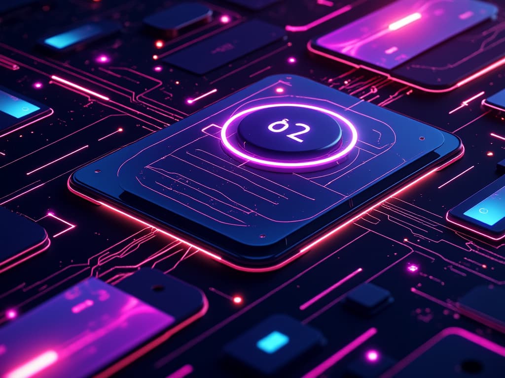 A futuristic website design interface with drag-and-drop elements. Dynamic, evolving shapes. Neon colors, high-tech feel.