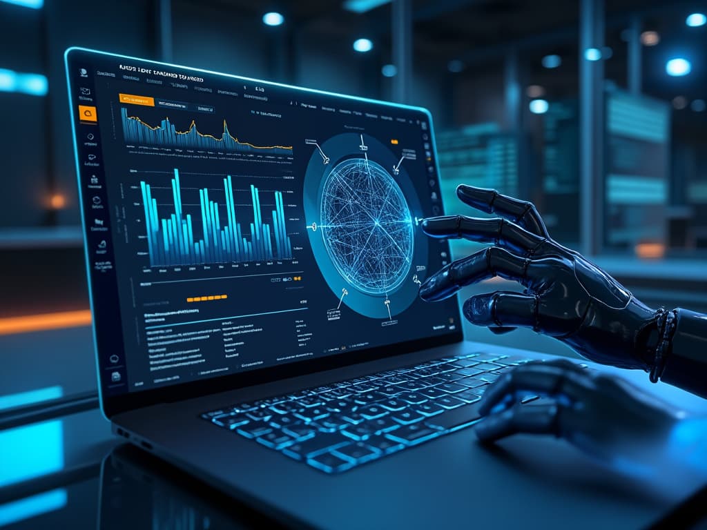 Machine learning model training interface, AI icon assisting. Clean interface, clear data, modern design, focus on training.