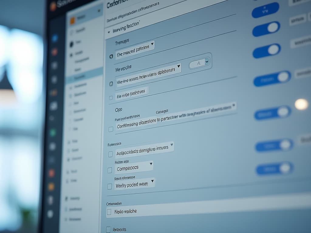 Settings panel with customizable rules and configurations. User-friendly interface, clear options, modern design, focus on customization.