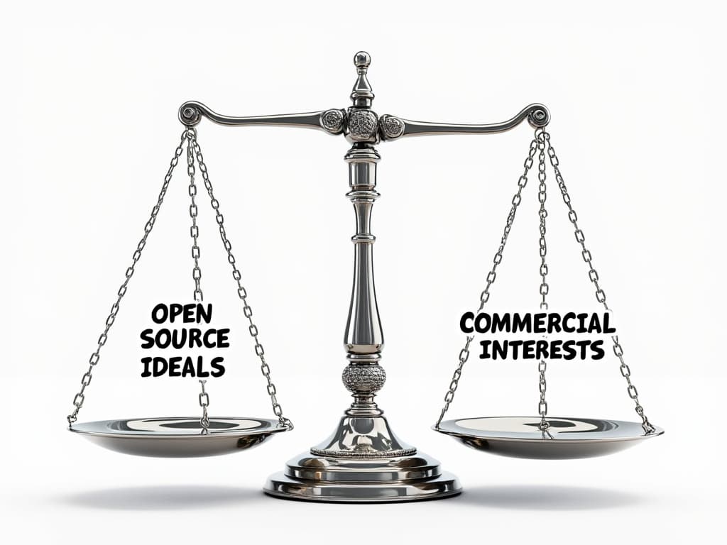 This image illustrates the balancing act between open source and commercial interests.