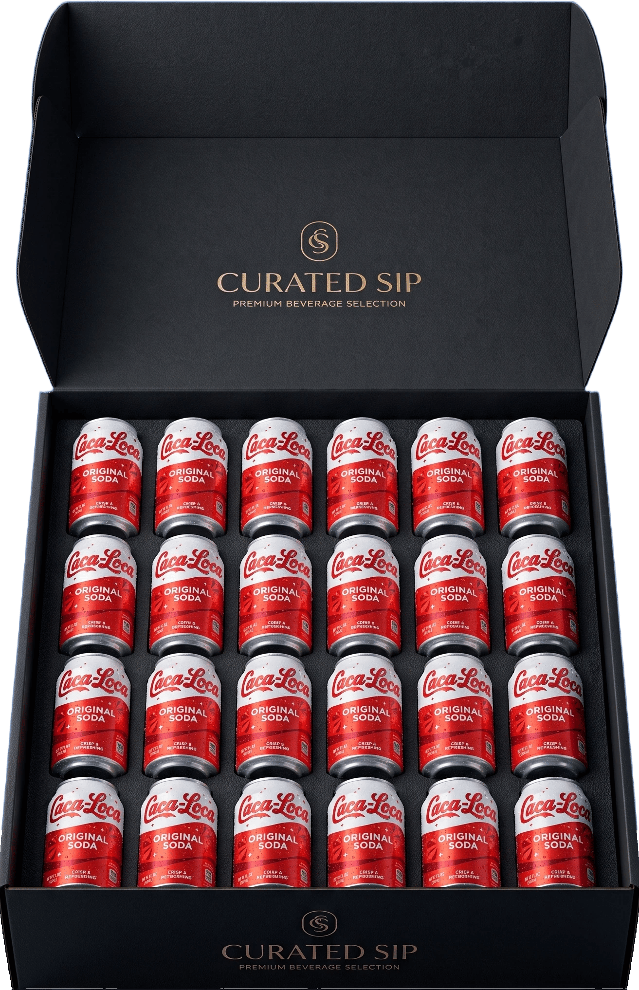 A case of twenty-four Caca-Loca Original cans in an open box.