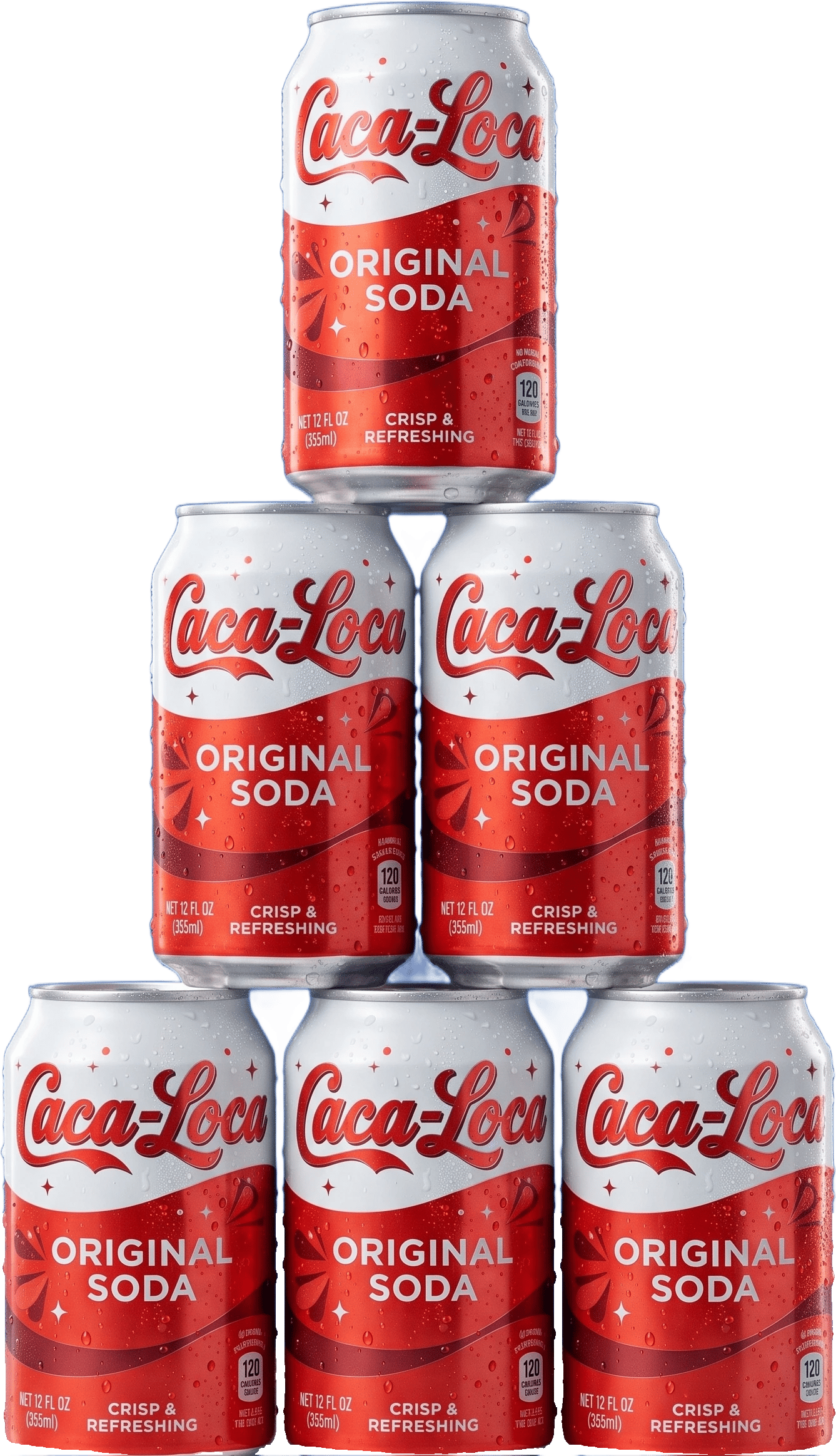 Six Caca-Loca Original cans stacked in a pyramid.