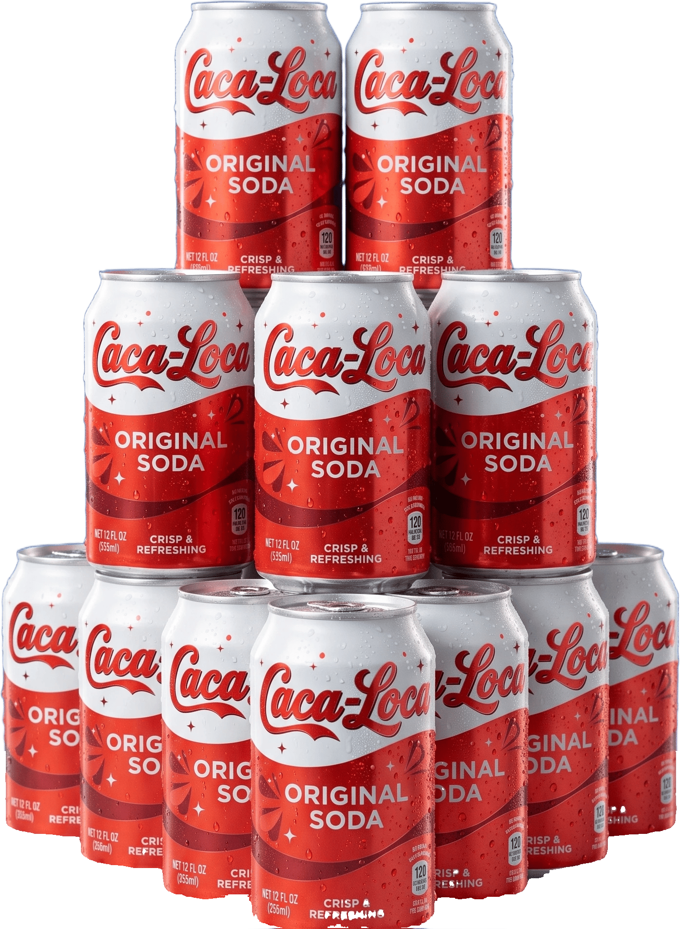 Twelve Caca-Loca Original cans stacked together.
