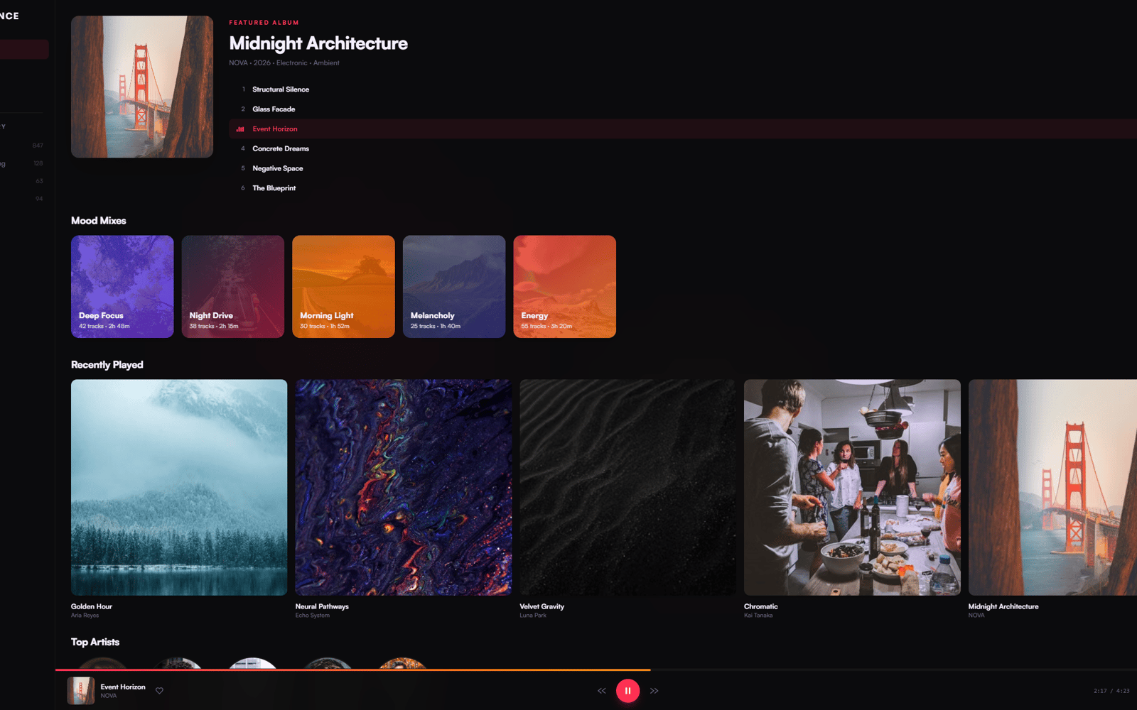 Sonance — prototype, desktop design